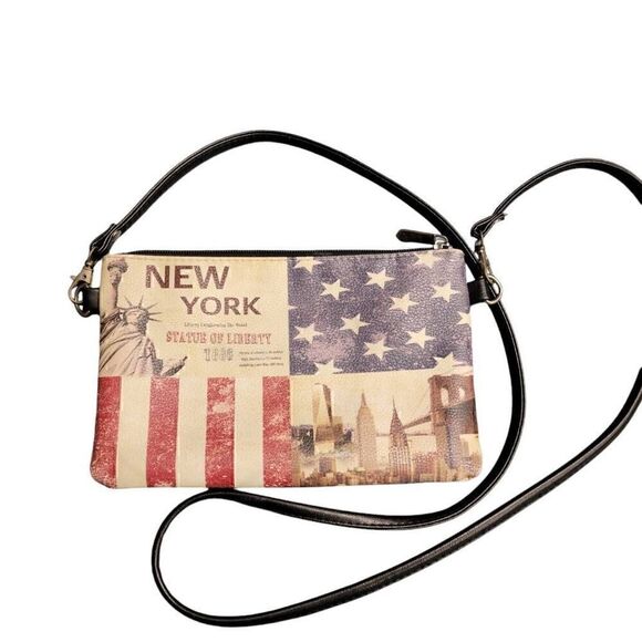New York Red White & Blue Statue of Liberty Souvenir Small Crossbody Bag - Picture 2 of 5